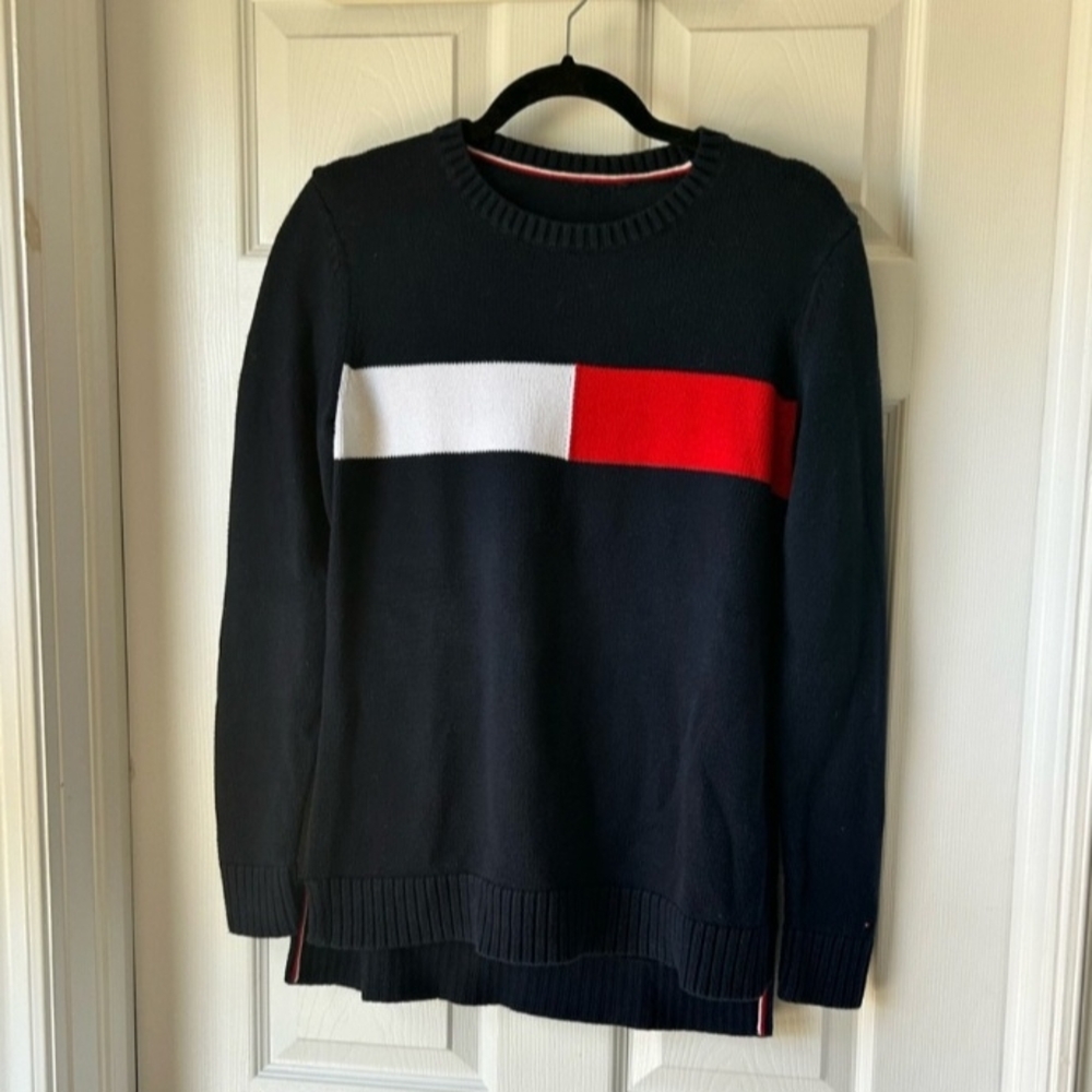 Tommy Hilfiger Black Sweater with Red and White Block
